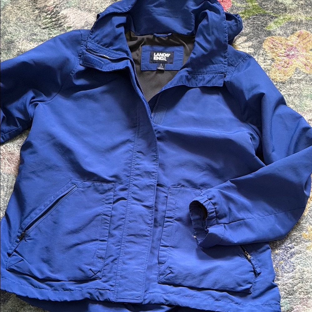 Lands' End Blue Hooded Rain Jacket